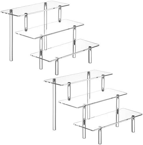 HENABLE 2PCS Acrylic Display Risers, 3 Tier Clear Cupcake Stand Risers, Organizer for Perfume, Funko POP, Food, Tabletop Use