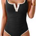 B2prity One Piece Swimsuit for Women Tummy Control Ruched Slimming Bathing Suit Button Full Coverage Swimwear (Large, Black,white)