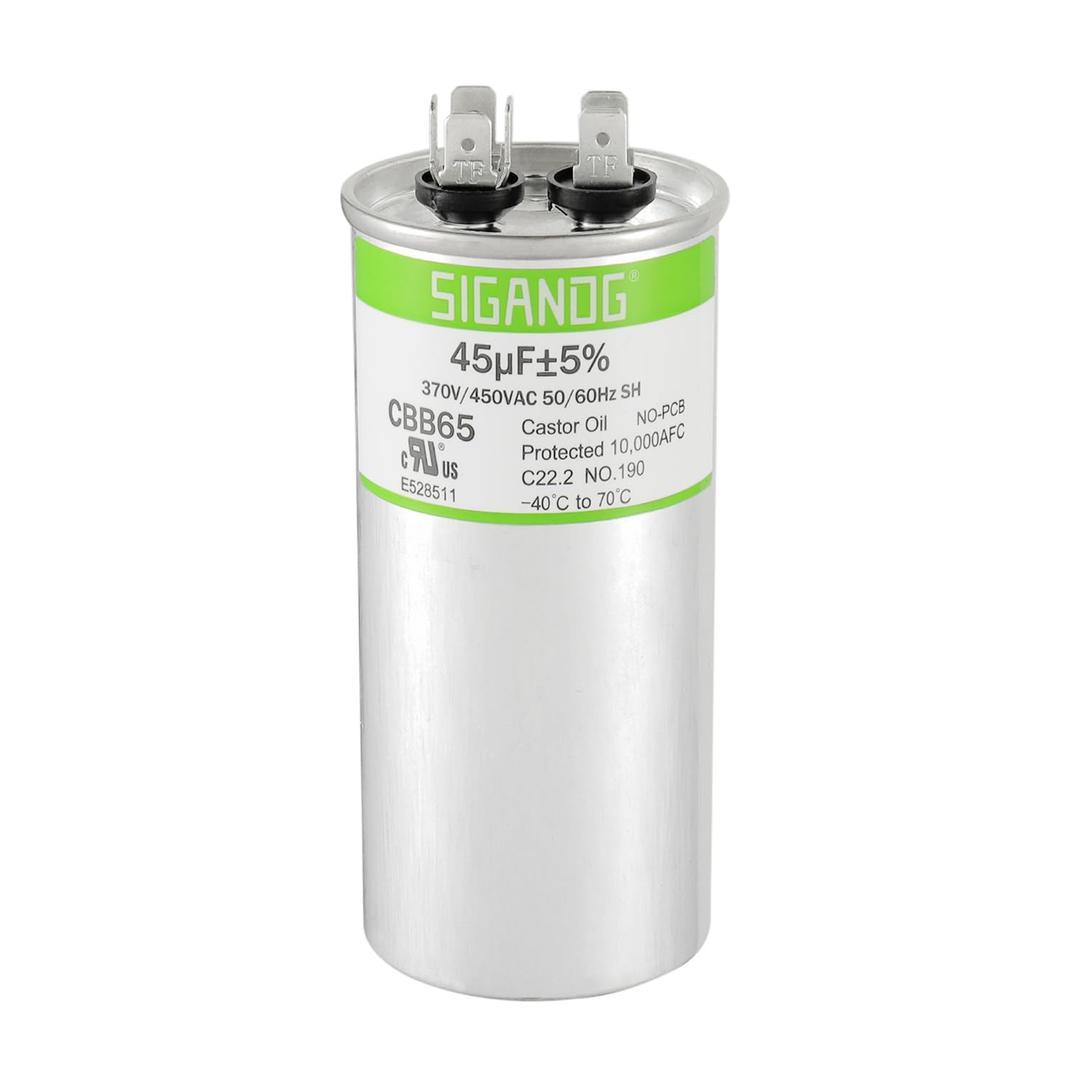 45uF 45 MFD 370V or 450V CBB65 Run Start Capacitor 45 uF 370 450 Volt VAC for Condenser Straight Cool or Heat Pump Air Conditioner