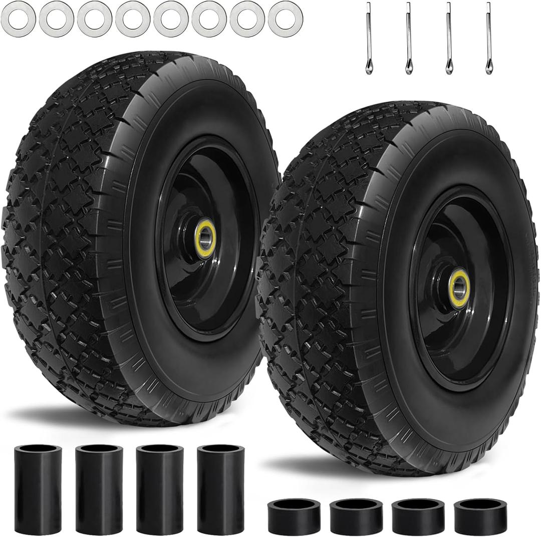 13 Tire and Wheel Flat Free, Replacement Solid Tire and Wheel Assemblies with 5/8 Axle Bore Hole and Double Sealed Bearings, 2.17-6.17inches Adjustable Centered Hub, 2 Packs