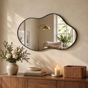 Black Asymmetrical Wall Mirrors Irregular 20×36 Inch Abstract Mirror