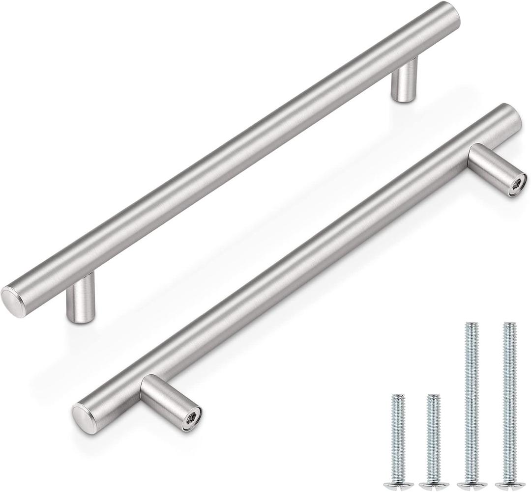 Probrico 20 Pack| T Bar Cabinet Pulls 7-1/2"(192mm) Hole Centers, Stainless Steel Kitchen Cabinet Handles Bedroom Dresser Pulls Euro Style Drawer Handles (Brushed Nickel)