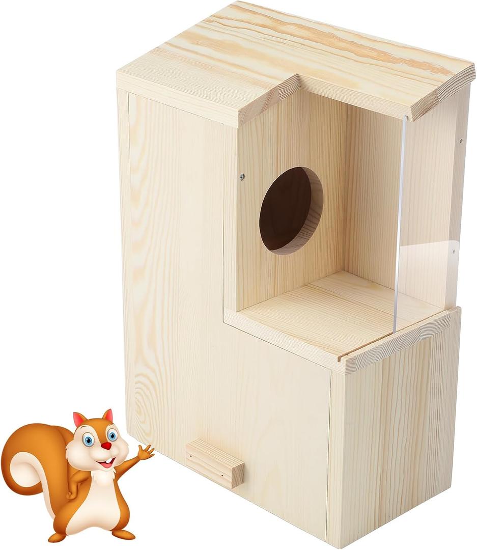 1 Set Large Squirrel Nesting Box Wooden Squirrel Family House for Outside with Screws Pine with Coating Hanging Winter House for Outdoor Garden Shelter Breeding Living, 15 x11 x 6