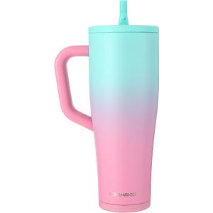 Ice Shaker 40 oz Tumbler with Handle and Straw | 40oz Pink Mint | Cold for 30+ Hours | 2-in-1 Tumbler Shaker Bottle | Odor-Free 40 ounce Bottle for Water, Protein Shakes, Smoothies, Cocktails
