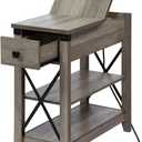 Awescuti Narrow End Table with Charging Station Farmhouse Slim Side Table with USB Ports and Power Outlets, Nightstand with Flip Top and Storage Drawer, for Small Spaces Living Room Bedroom, Gray (Single, Grey)