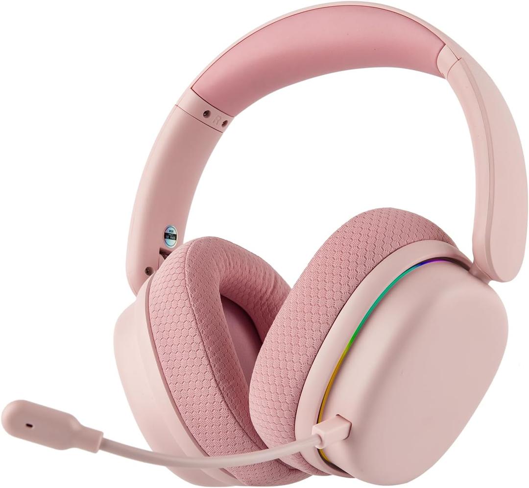 EPOMAKER X Aula G7 Pro Wireless Gaming Headset, Dual Mode BT5.3 & 2.4GHz, 7.1 Surround Sound, 80+ Hour Battery, RGB Light, with Noise Canceling Mic for PS5, PS4, Switch, PC (Pink)