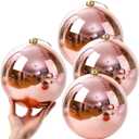 Zubebe 4 Pcs Extra Large Christmas Ball Ornaments 8'' (200 Mm) Giant Oversized Plastic Xmas Ball Big Hanging Christmas Tree Ornaments for Holiday Party Outdoor Decor(Shiny Rose Gold)