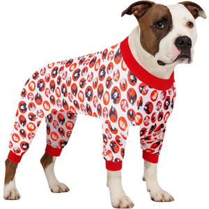 LovinPet Pitbull Pajamas, Wound Care Recovery Onesie, Pitbull Cotton Pullover Dog Pajamas, Cozy Stretchy Fabric, Forest Friends Red Print, Large Dog PJS, Onesies for Dogs, 2XL