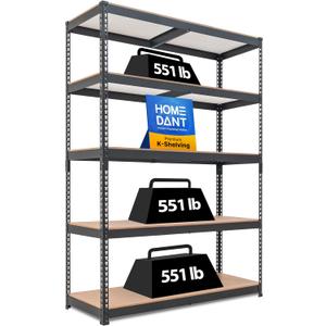 HOMEDANT 47.7" W 5 Tier Heavy Duty Garage Shelving Adjustable Metal Rack Storage Shelves Standing Shelf Unit Organizers Industrial Warehouse Basement Black 1Pack
