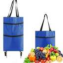 2 in 1 Foldable Shopping Cart with Wheels for Groceries, 25kg Grocery Cart on Wheels Collapsible Shopping Carts for Groceries Waterproof Oxford Travel Bag Reusable (Blue)