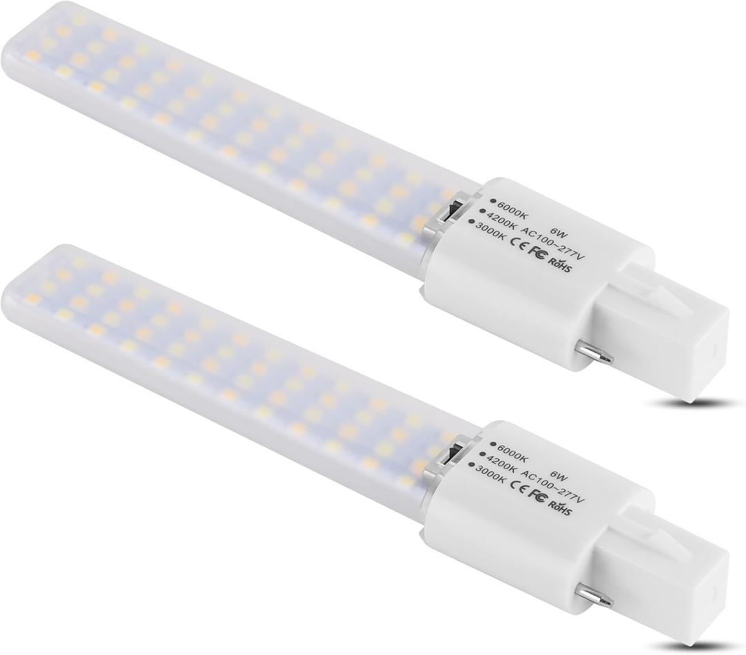 G23 LED Light Bulb 6W Replacement 13W CFL LED Stick PL Bulb G23-2 Pin Base, 3 Color Selectable 3000K/4200K/6000K 360 Beam Angle, Driven by 100-277V and CFL Ballast, 2 Pack (G23 6W, 3 Color)