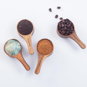 Wood Coffee Scoop-4 Pieces Wooden Scoops for Jars Small Measuring Spoons for Ground Coffee,Tea,Sugar,Seasoning-Multipurpose Wooden Scoop for Jars,Canisters,Bath Salts,Laundry Detergent(Acacia Wood) (4pcs, 1/6cup)