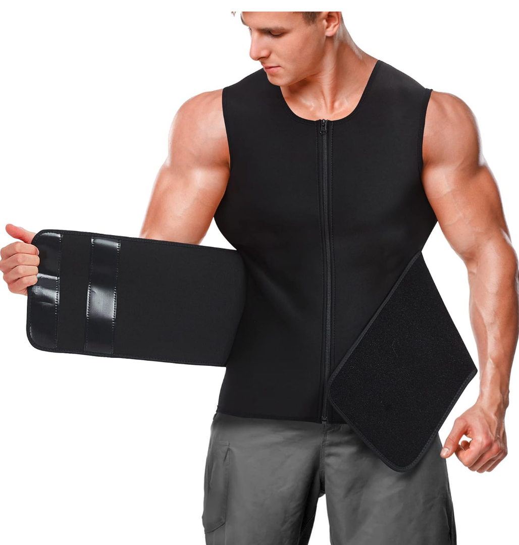 Bakerdani Neoprene Sauna Suit for Men Waist Trainer Vest Zipper Body Shaper