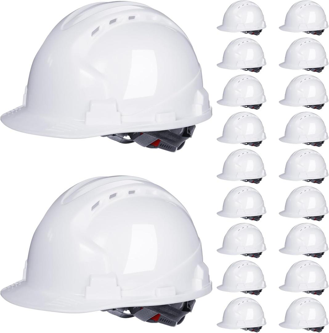 Leumoi 20 Pack 4 Pt. Suspension Hard Hat Bulk Safety Helmets ABS Ratchet Hard Hats Adjustable Construction Hardhats with Vents and Cotton Brow Pad Hard Hats for Men Work Head Protection, One Size