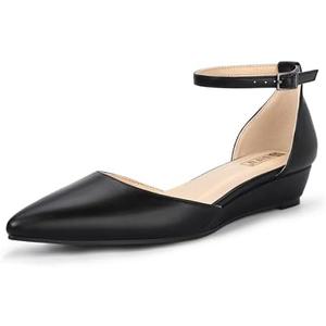 IDIFU Women's Low Wedge Flats Closed Pointed Toe Dress Shoes for Women with Adjustable Ankle Strap Wedding Bridal Work Office Business Prom Comfortable Dressy Casual Formal Cute Flat Shoes Size 5