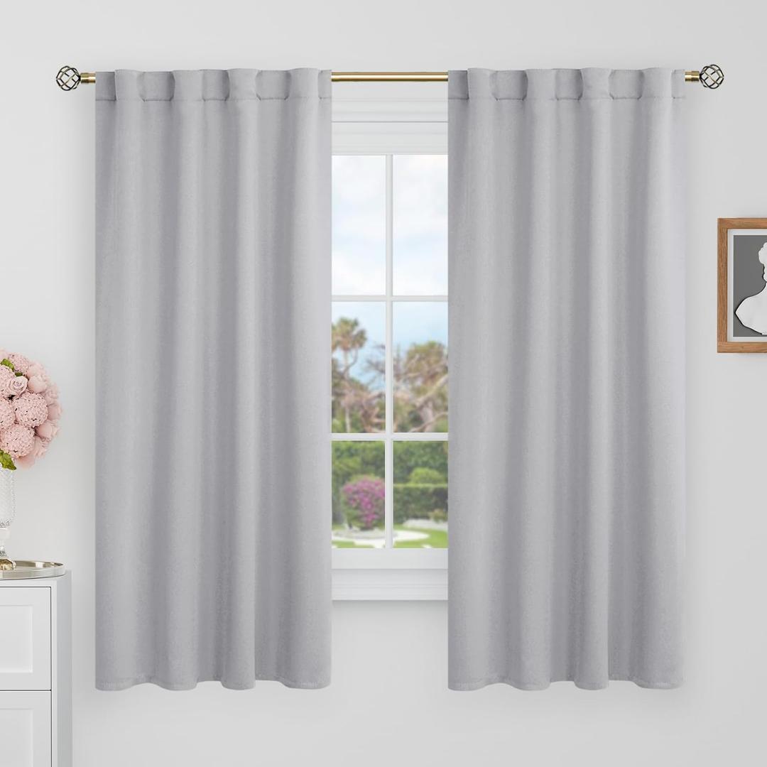 BGment Black Out Curtains 60 Inch Long for Bedroom - 34 x 60 inch Curtains Thermal Insulated Room Darkening Soundproof Rod Pocket and Back Tab Drapes for Kids Room, 2 Window Panels Set, Light Grey