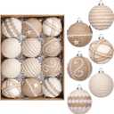 12PCS Christmas Ball Ornaments, 3.14"/80MM Boho Shatterproof Christmas Tree Hanging Ball Decorations, for Home Indoor Farmhouse Xmas Vase Bowls Filler Centerpiece Rustic Decor