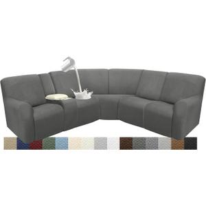Couch Covers for Sectional Sofa Reclining Sectional Couch Covers L Shape Waterproof Washable Recliner Sofa Cover Stretch Corner Recliner Slipcovers (5 Seater 1 Console Cover, Dark Gray)