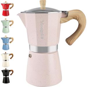 Mongdio Stovetop Espresso Maker Moka Pot, Cuban Coffee Maker Stove top coffee maker Moka Italian Espresso Greca Coffee Maker Brewer Percolator, 12 Espresso Cups, 20 oz - Pink