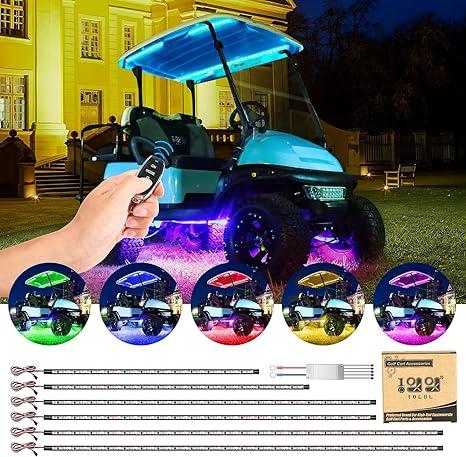 10L0L Golf Cart Underglow LED Light Strip Kit with Canopy Lights, 24 Modes Glow Neon Underbody Lighting with Wireless Remote Control, Sound Active, Water Resistant Flexible Tubes 6 Pack