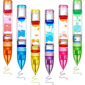 6 Pcs Liquid Motion Bubbler Pens Colorful Hourglass Liquid Timer Pens Sensory Play Fidget Toy Novelty Fun Fidget Pen for Kids Adults Stress and Anxiety Relief Gifts