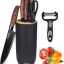 Knife Set, 8 Piece Kitchen Knife Set, Stainless Steel Knives Set for Kitchen, Universal Knife Block Set, Kitchen Kinfe Essentials, New Home Apartment Essentials, Dishwasher Safe (Black woodgrain)