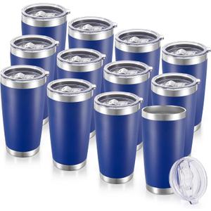 20 oz Tumblers Bulk Stainless Steel Tumbler with Lid Double Wall Vacuum Insulated Coffee Mug 20oz Powder Coated Cup for Hot and Cold Drinks (Blue, 12 pack)