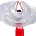 Nimiman Women 100% Real Silk Belly Dance Veils Dancing Hand Scarves Gradual Color Adult Size (White)