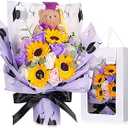 Yinder Class of 2026 Graduation Bear Bouquet 13.8" Scented Soap Rose and Sunflower Bouquet with Mini Plush Grad Bear Graduation Gifts for Daughter Son Party Favors (Purple)