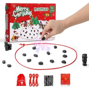 Magnetic Chess Game - 32 Stones with 3 Strings, Portable Educational Brain-Teasing, for Kids and Adults, Family Fun Party,Christmas (Black)