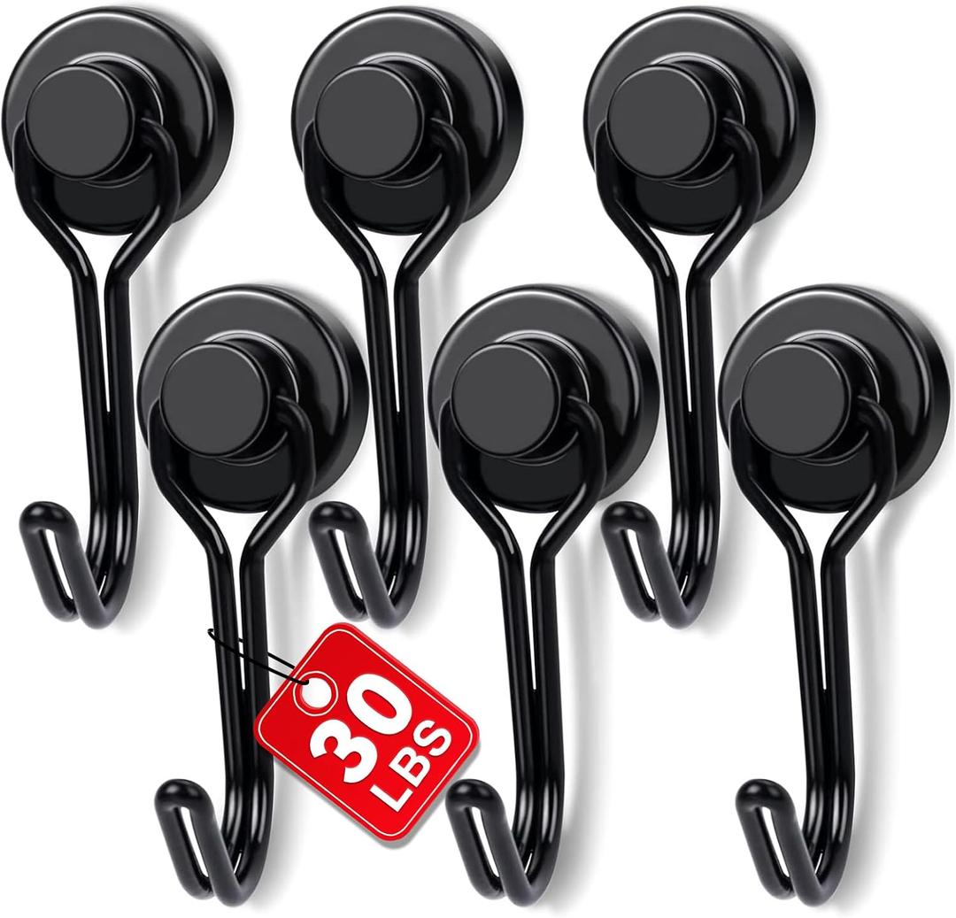 E BAVITE Magnetic Hooks, 30lbs+ Magnet Hook 2026 Cruise Cabin Ship Essentials Heavy Duty Strong Magnets Refrigerator Fridge Hanging for Classroom Beach Vacation Kitchen Grills Home 6pcs (Black)