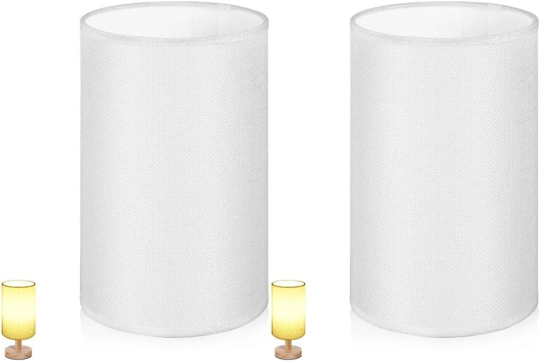 ULTECHNOVO 2pcs Lamp Shade, Light Fixture Replacement E27 Lampshade Light Shade Rustic Farmhouse Lampshade Barrel Fabric for Table Lamp & Floor Light, 5.1x7.9x5.1 inch (White)