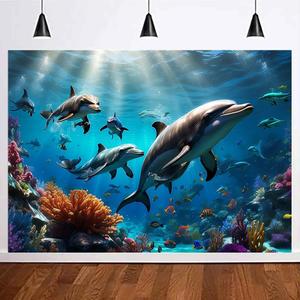 Yongqian 7x5ft Underwater World Photography Backdrop Under The Sea Dolphin Fish Coral Background Kids Birthday Party Decoration Newborn Baby Shower Banner Photo Props