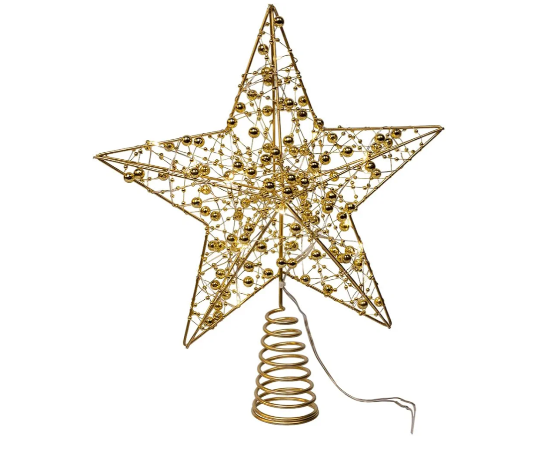 Kurt Adler 11.8" Battery Operated LED Lighted 5-Point Gold Metal Star Treetop