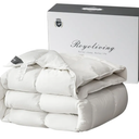 Royoliving Luxurious Down Duvet Insert Feather Queen Size Heavyweight Thickened Full Size 100% Organic Cotton Cover Winter with Corner Tabs (90x90, 60 oz)