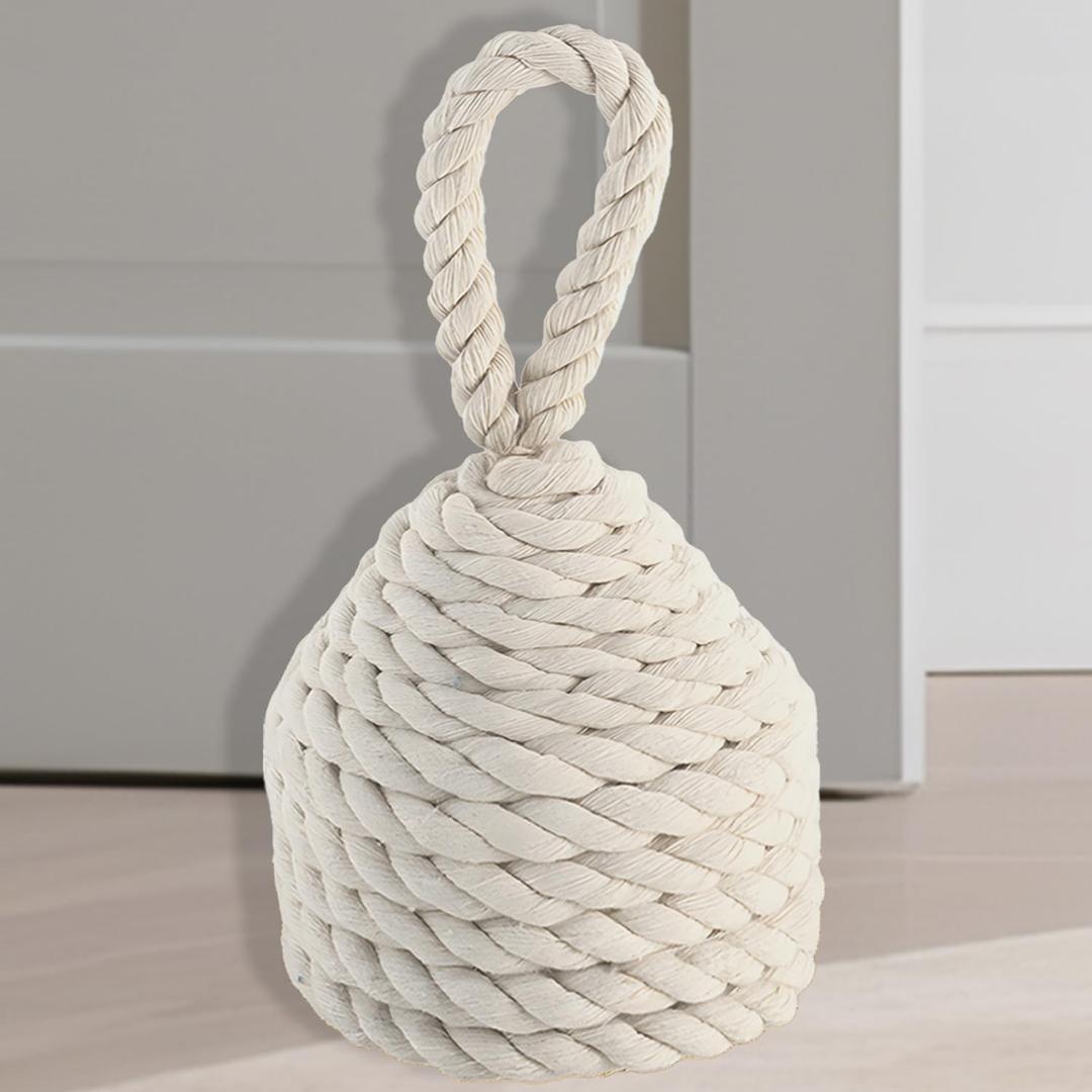 3.3lb Woven Doorstop–Kid & Pet-Friendly, Cotton Rope, Door Holder to Keep Door Open with Handle, Weighted Outdoor Door Stop for Family Homes, Floor-Safe
