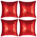 Miayon Red Square Sequin Decorative Throw Pillow Covers Cushion Case for Chair Couch Bed Sofa Bedroom Living Room Wedding Home Decor (18"x18",4 Pack)