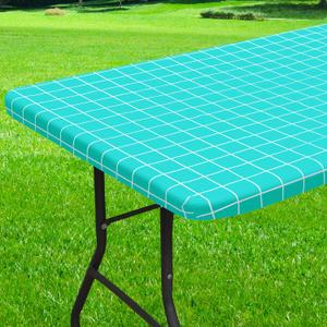 Rectangle Vinyl Table Cloth 24x48, Waterproof Elastic Fitted Tablecloth with Flannel Backing, Plastic Table Cover for Picnic, Camping, Outdoor, Aqua