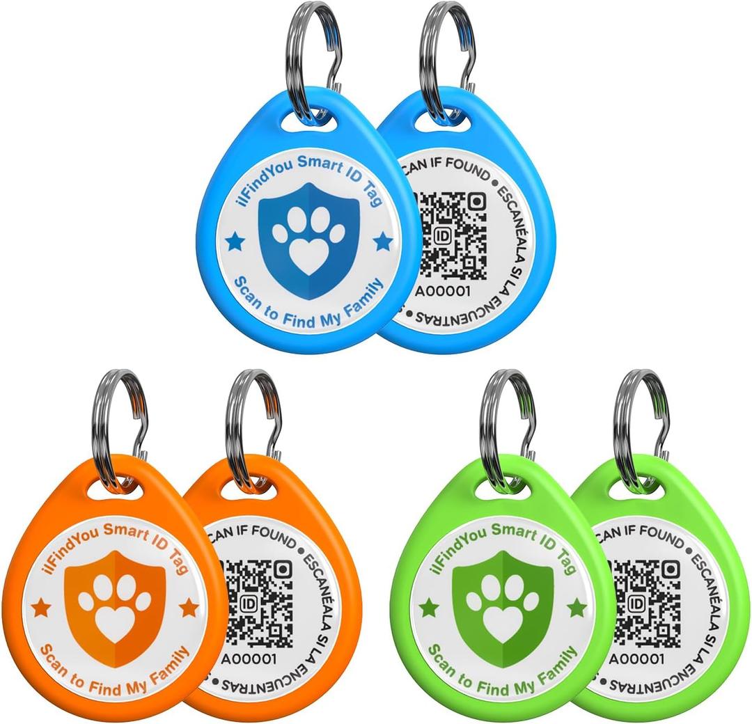 3 Pack Dog Tags Personalized, QR Code Pet ID Tags for Dog Collar, Online Profile, Scan Location Alerts, Blue,Orange,Green (Large-1.2"*1.4")