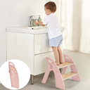 Wooden 2 Step Stool for Kids Bathroom Sink Foldable AntiSlip 2Step for Toilet Potty Training, Child Stepping Stool for Kitchen Nursery Bedroom, Sturdy Non Slip Adult Stool for Closet Pink