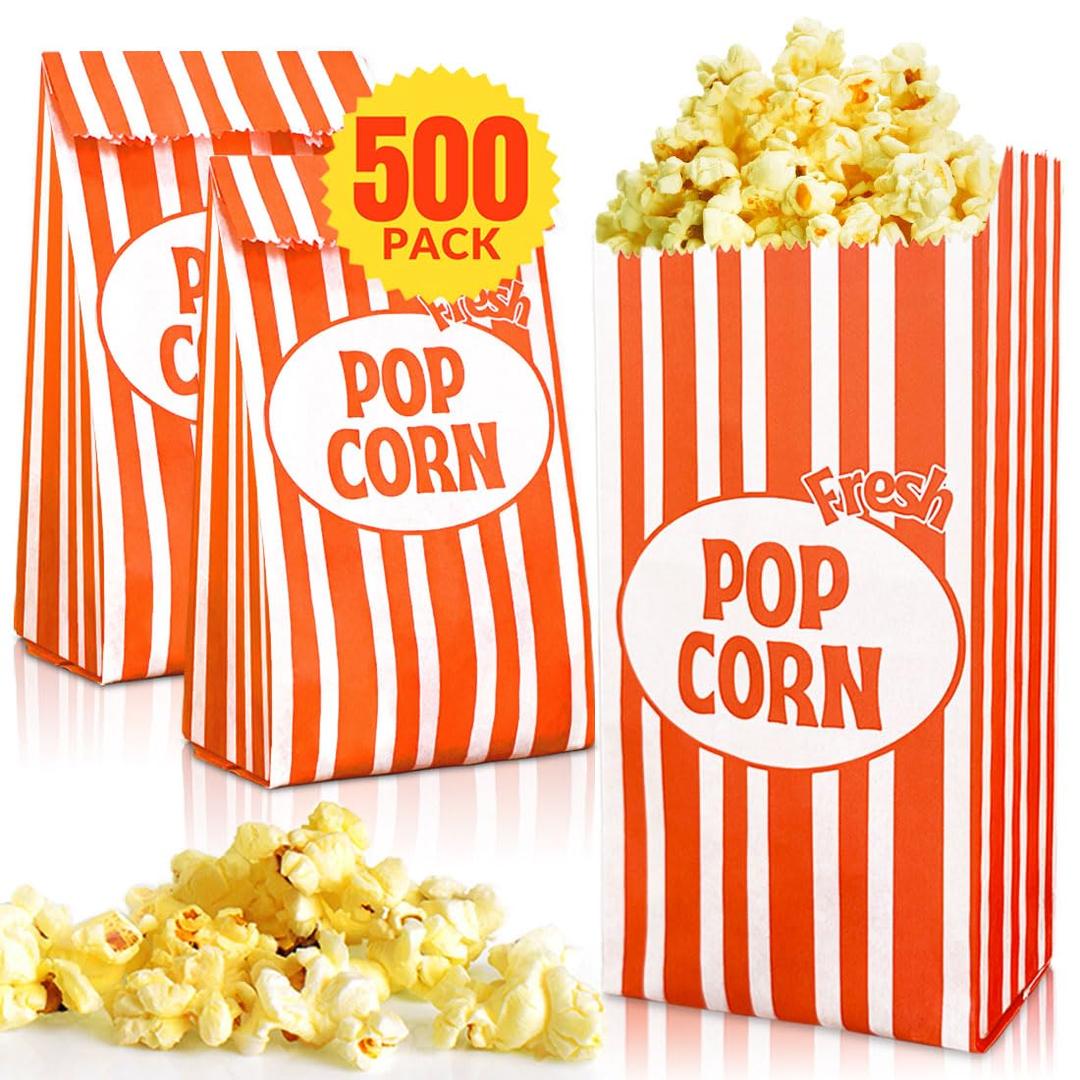 Popcorn Bags, Greaseproof Popcorn Bags Individual Servings, 500 Pcs Convenient Portions Movie Night Supplies, Versatile Popcorn Containers, Ideal for Parties and Events