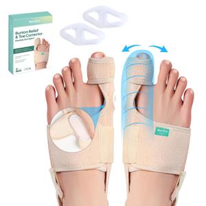 Welnove Bunion Corrector - Orthopedic Bunion Splint - Big Toe Separator Pain Relief - Bunion Correction Toe Straightener with Non-slip Strap, Day Night Support (Beige, 2 Count) - With 2 Gel Separators Welnove Bunion Corrector - Orthopedic Bunion Splint - Big Toe Separator Pain Relief - Bunion Correction Toe Straightener with Non-slip Strap, Day Night Support (Beige, 2 Count) - With 2 Gel Separators