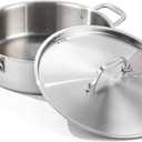 DELARLO Tri-Ply Stainless Steel 5 Quart Braiser Pan with Lid Induction Rondeau Pot With Lid 12inch Deep Frying Pan Large Saute Pan Heavy Duty Style Compatible With All Cooktops Up to 650
