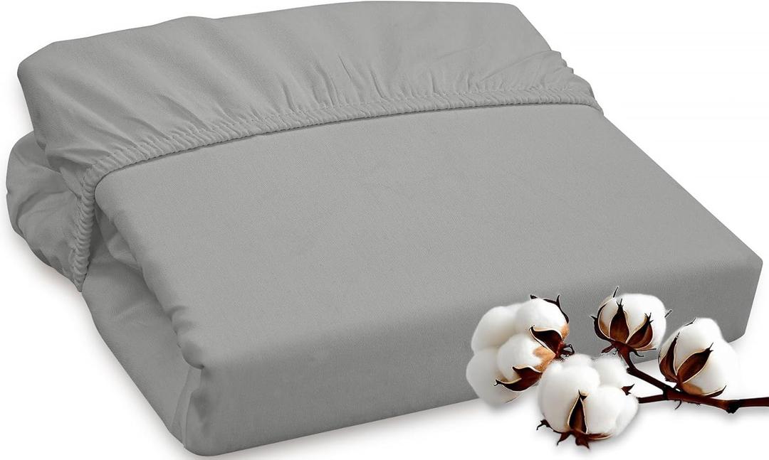 ROYALE LINENS 300 Thread Count 100% Long Staple Combed Cotton Fitted Sheet Full - Super Soft Deep Pocket Bottom Sheet - Fitted Sheets Only - Elastic Sheets (Full, Silver)