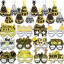 HOWAF 2026 New Year’s Eve Party Supplies, for 18 Guest, 2026 Happy New Year Party Decoration Include Cone Hats Tiaras Tassel Squawkers Glitter New Year Glasses 2026, Black and Gold Top Hats