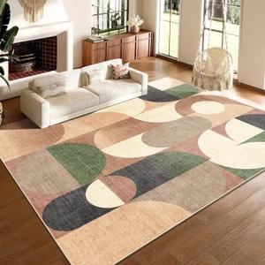Large Modern Area Rugs 9x12 Washable Rug for Living Room Bedroom Dining Room,Retro Orange Geometric Non Slip Carpet