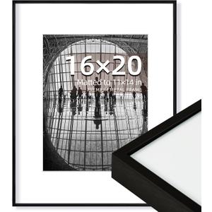 OUZUGIE 16X20 Picture Frame,Display Poster 11X14 With Mat or 16X20 Without Mat,Black Aluminum Poster Frames with Premium Acrylic,Photo Frames with Strong Corner Design for Gallery Wall and Tabletop (16X20, Black)
