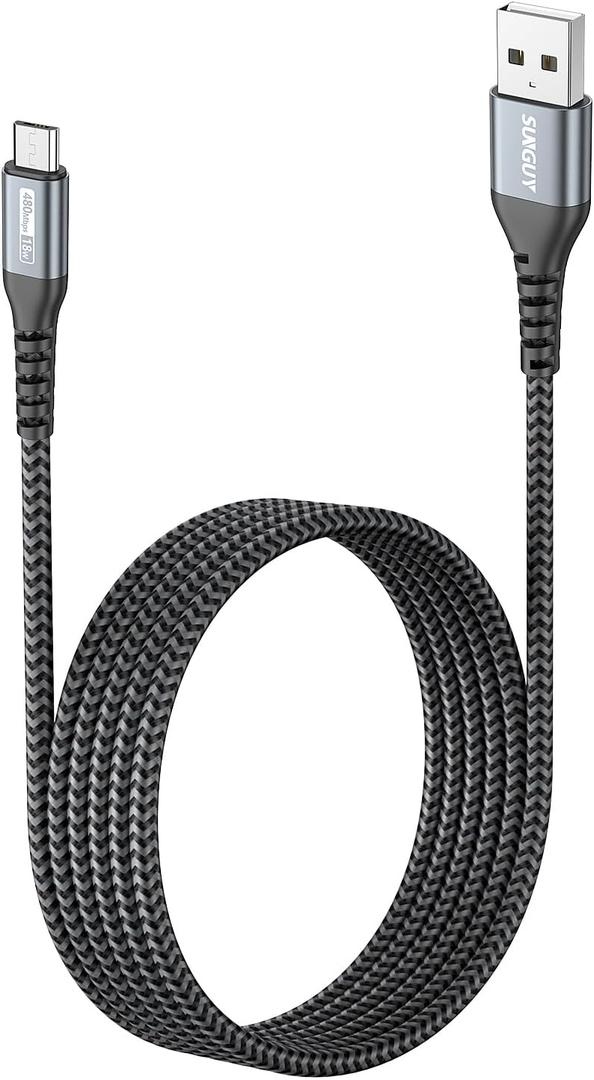 SUNGUY Micro USB Cable 6FT, USB to Micro USB Cable Fast Charging USB 2.0 Data Sync Nylon Braided for Samsung Galaxy S7 Edge S6, Android Phone, PS4 (Grey)