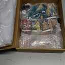 Gerrii 31 Pcs Christmas Village Figurines Decoration Set Lighted LED Christmas Village Houses with Figurines Snow Blanket Roll for Xmas Town Scene Desk Battery Operated Landscape Decor(Santa)