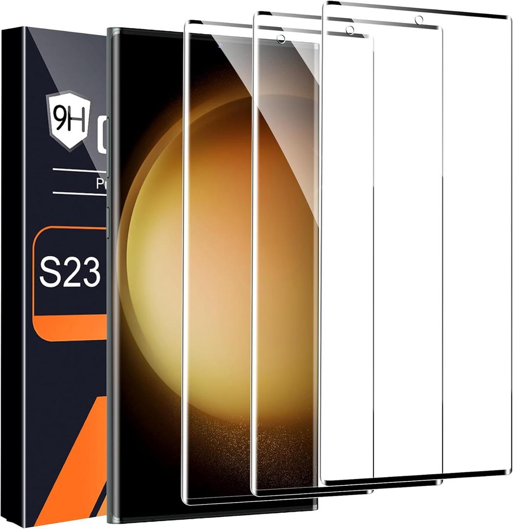 3 Pack HD Clear Tempered Glass Screen Protector for Samsung Galaxy S23 Ultra 5G, Fingerprint Unlock, 3D Curved, Scratch Resistant, Bubble-Free